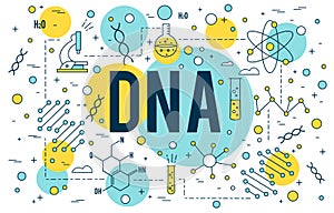 Science bDna background. Research outline icon. Biotechnology and medical elements. Linear science concept Tiny line