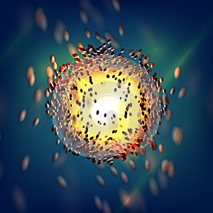 Science biotechnology background. Nano structure energy explode. Nuclear power reaction