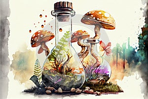 Science and biotechnology concept. Growing of mushrooms in laboratory. Generative ai illustration