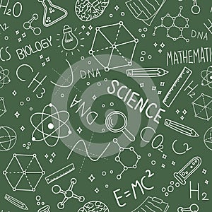 Science blackboard doodle seamless pattern
