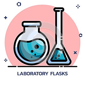 Science chemical flasks filled outline style