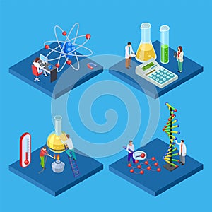 Science chemical lab. Isometric vector laboratory and scientists