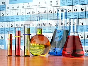 Science chemistry concept. Laboratory test tubes and flasks with