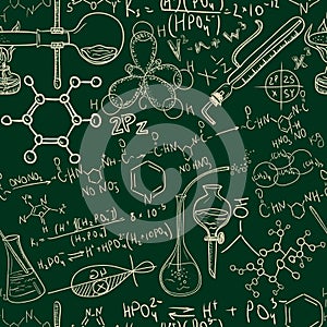 Science chemistry old laboratory seamless pattern. Vintage background sketchy style