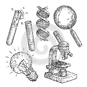 science chemistry set sketch hand drawn vector