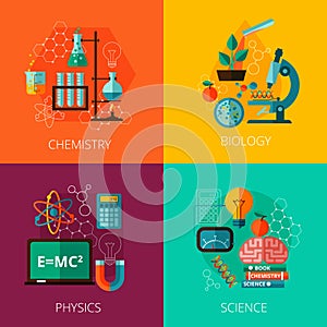 Science concept 4 flat icon composition icons