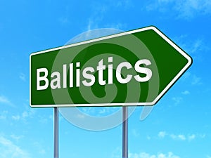 Science concept: Ballistics on road sign background photo