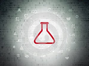Science concept: Flask on Digital Data Paper background