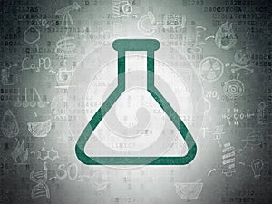 Science concept: Flask on Digital Data Paper background