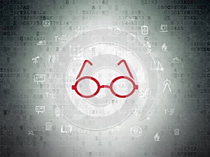 Science concept: Glasses on Digital Data Paper background