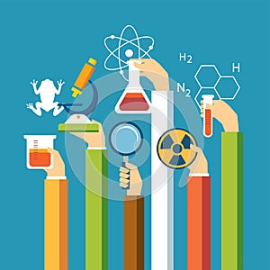 Science concept , physics , chemistry, biology flat design