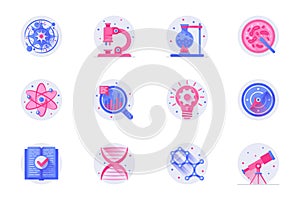 Science concept web flat color icons with shadow set