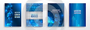 Science cover design for business presentation. High-tech brochure flyer template. Abstract hexagonal futuristic design concept.