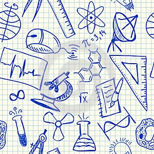 Science doodles seamless pattern