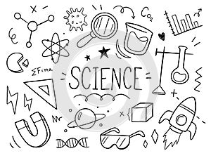 Science drawn hand doodle vector set. vector illustration