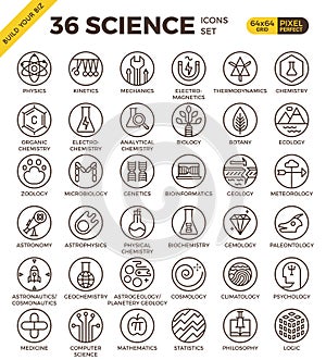 Science education badge pixel perfect outline icons