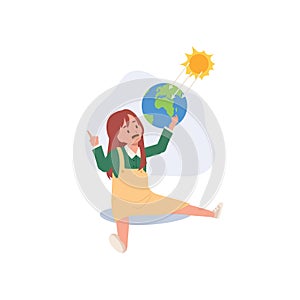 Science Education Concept. Astronomy Education, Exploring the Solar System with a Girl's Explanation. Flat vector cartoon