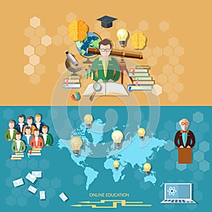 Science and education, distance learning, banners