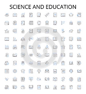 Science and education outline icons collection. Science, education, knowledge, research, teaching, learn, experiment