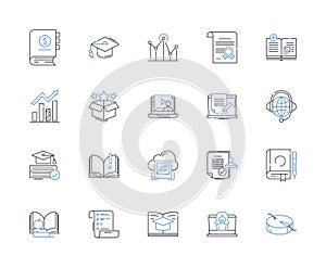 Science and education outline icons collection. Science, education, knowledge, research, teaching, learn, experiment