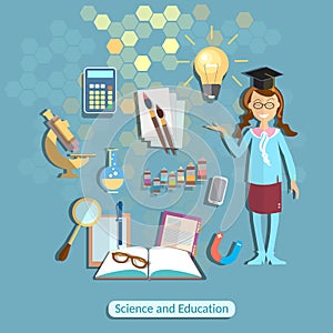 Science and education, schoolgirl, student, chemistry physics