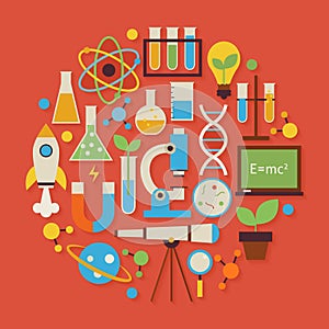 Science and Education Vector Flat Design Circle Shaped Objects S