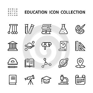 Science and education vector linear icons. Isolated collection of educational icons for websites. Vector symbol set of