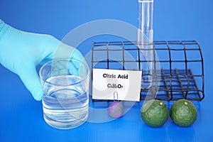 Science experiment about Citric Acid with molecular formula.C6H8O7