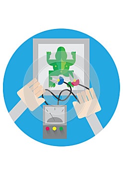 science experiment on a frog. Vector illustration decorative design
