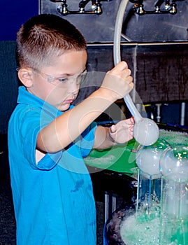 Science experiment and little boy