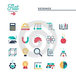 Science, experiments, laboratory, studies and more, flat icons s