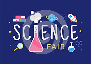 Science Fair Vector Illustration featuring a Chemist Conducting Chemical Experiments for Scientific Analysis, Data Collection,