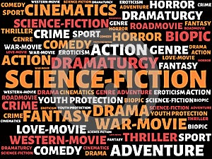 SCIENCE-FICTION - image with words associated with the topic MOVIE, word, image, illustration