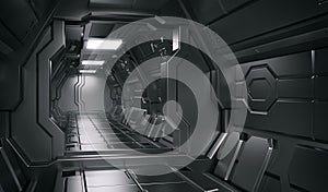 Science fiction interior scene - sci-fi corridor 3d illustrations