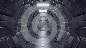 Science fiction interior scene - sci-fi corridor 3d illustrations