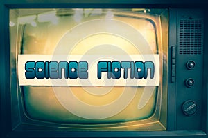 Science fiction movie genre sci-fi television label old tv text