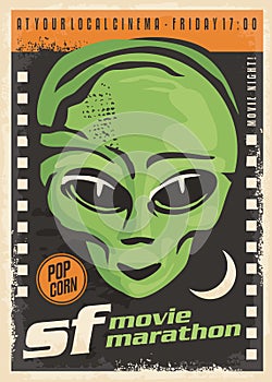 Science fiction movie night retro poster design