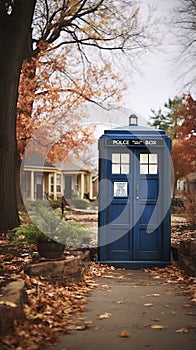 Science-fiction multidimension of Doctor Who, TARDIS spacecraft, blue phone box, Universal Generative AI