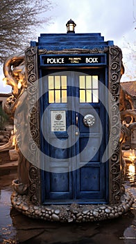 Science-fiction multidimension of Doctor Who, TARDIS spacecraft, blue phone box, Universal Generative AI