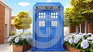 Science-fiction multidimension of Doctor Who, TARDIS spacecraft, blue phone box, Universal Generative AI