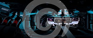 Science fiction spaceship interior, interstellar travel, 3D Rendered Illustration