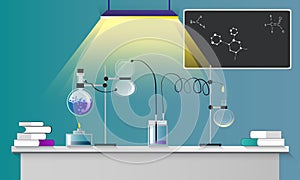 Science flat concept class vector illustration. A chemistry lab