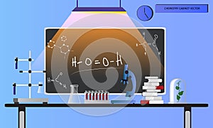 Science flat concept vector illustration. A chemistry lab with a