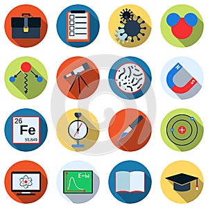 Science flat vector icons