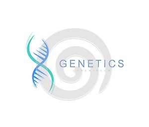 Science genetics logo, DNA helix. Genetic analysis, research biotech code DNA. Biotechnology genome chromosome. Vector