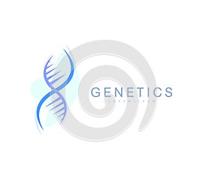 Science genetics logo, DNA helix. Genetic analysis, research biotech code DNA. Biotechnology genome chromosome. Vector