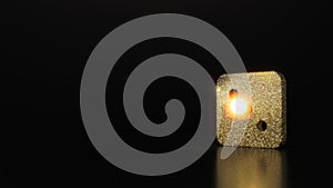 science glitter gold glitter symbol of dice three 3D rendering on dark black background with blurred reflection with sparkles