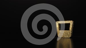 science glitter gold glitter symbol of glass whiskey 3D rendering on dark black background with blurred reflection with sparkles