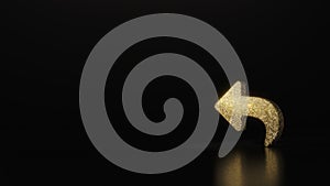 science glitter gold glitter symbol of reply 3D rendering on dark black background with blurred reflection with sparkles