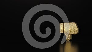 science glitter gold glitter symbol of social dislike 3D rendering on dark black background with blurred reflection with sparkles
